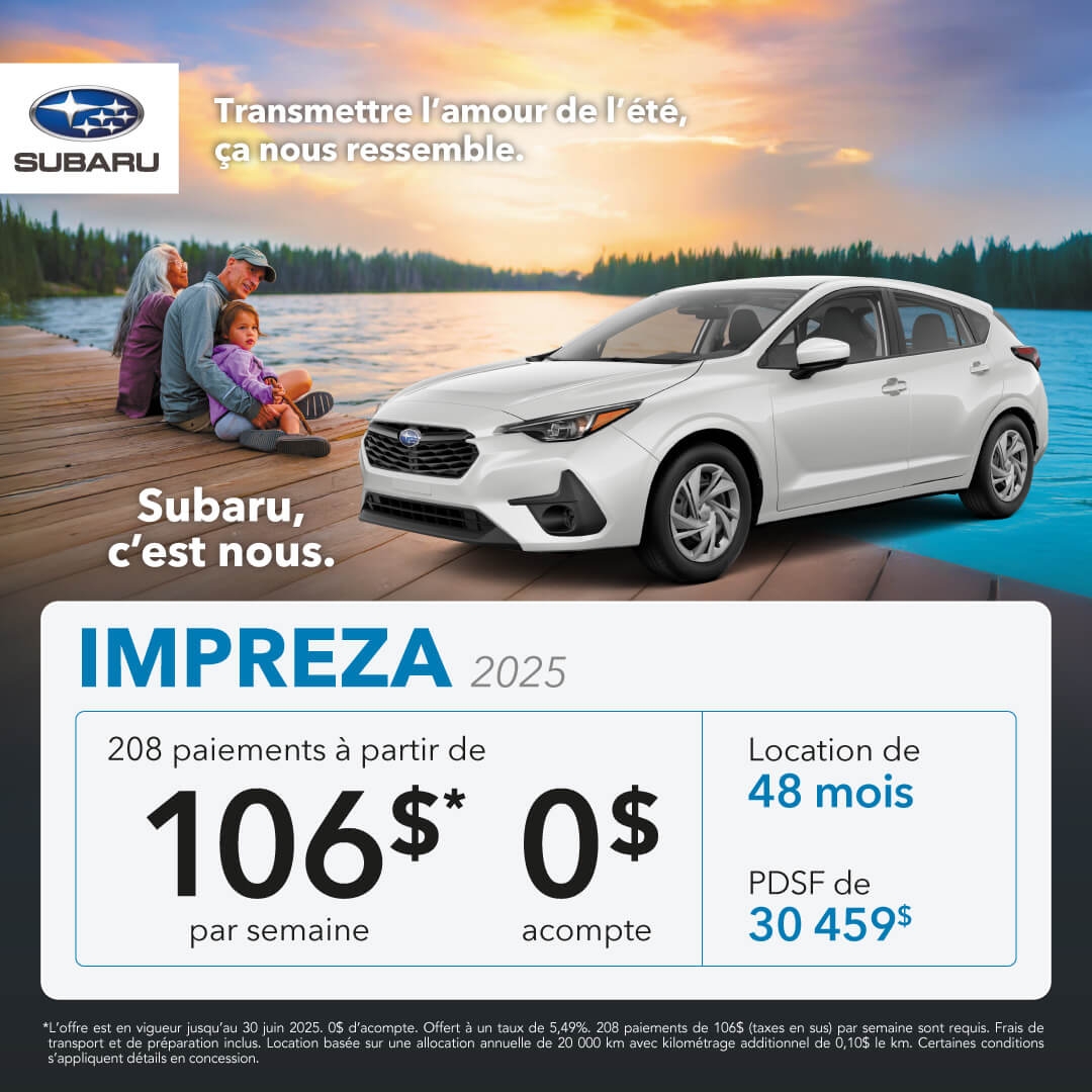 Promotion du mois pour la Subaru Impreza chez Desjardins Subaru
