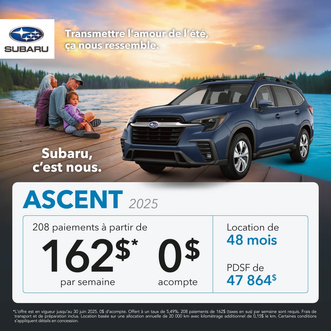 Promotion du mois pour la Subaru Ascent chez Desjardins Subaru