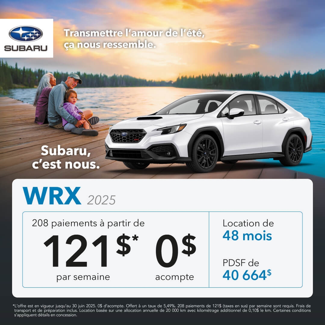 Promotion du mois pour la Subaru WRX chez Desjardins Subaru