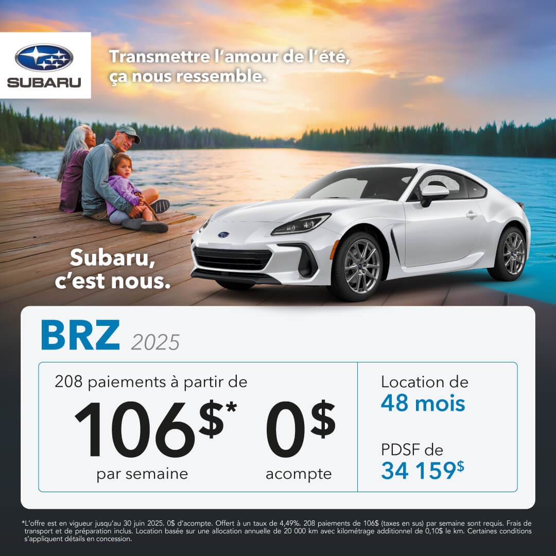 Promotion du mois pour la Subaru BRZ chez Desjardins Subaru